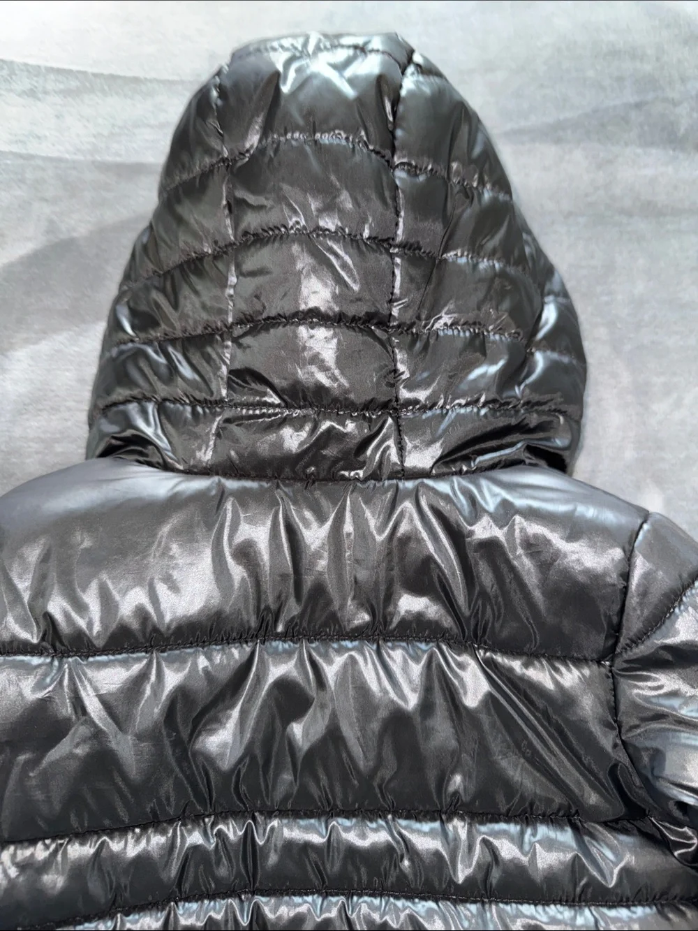 Nike Black Glossy Quilted Kids Puffer Jacket Full zip with Hood Sz 2